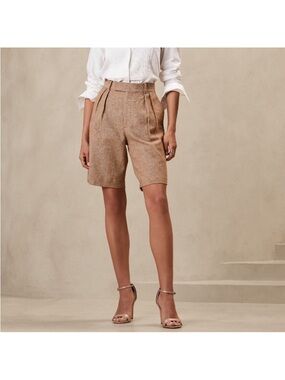 Banana Republic Linen-Cotton Bermuda Shorts Chevron Pleated 6 Women’s Brown